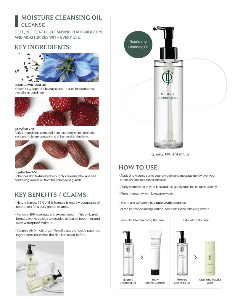 Incellderm ICD Moisture Cleansing Oil - RIMAN KBeauty - Korean Skincare Routine for Glass Skin
